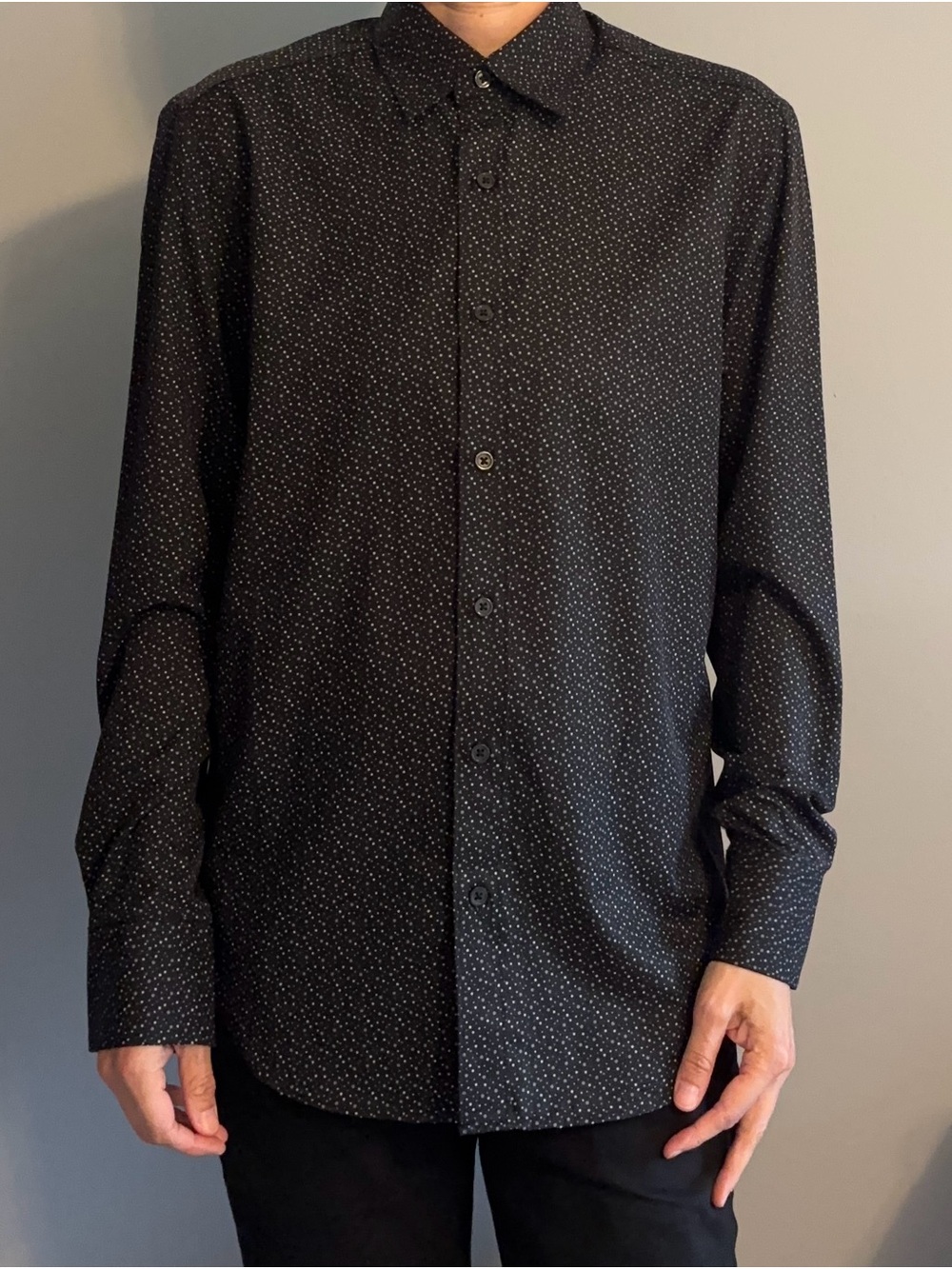 Nordstrom Men’s Black Dress Shirt with White Microdot Pattern